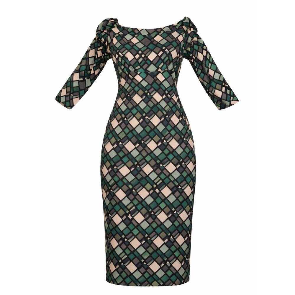 Diane von Furstenberg DVF Silk Sheath Dress Geometric Print 3/4 Sleeve Size 2